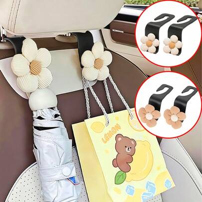 2pcs Car Seat Back Flower Shaped Hooks, Creative Floral Design, Multifunctional Storage Bag, Easy Installation Without Damaging Interior, Universal Fit For All Car Models