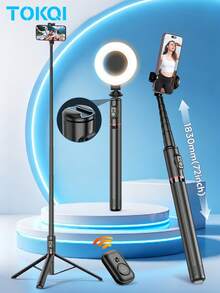 TOKQI Trípode extensible de aleación de aluminio de 183cm/72in con control remoto inalámbrico, adecuado para fotografía de Body completo, toma de gran escala y grabación de video, compatible con múltiples dispositivos - Sin luz de relleno - Ver 2