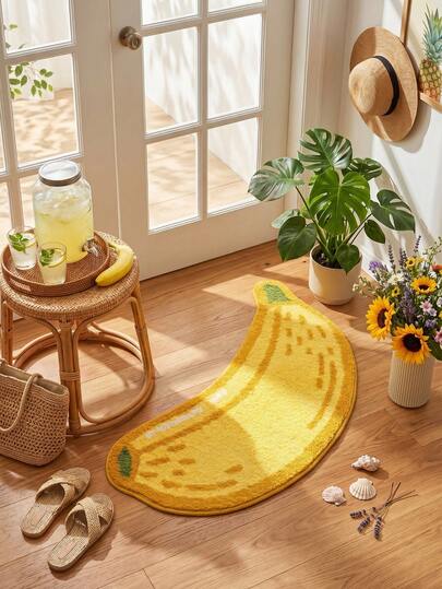 1pc Asymmetrical Golden Banana Pattern Floor Mat, Fruit Theme Carpet, Suitable For Bathroom And Living Room Decor, Funny Design, Bathroom Mat, Bathroom Carpet, Doormat, Small Rug, Carpet, Mat, Home Decor, Area Rug, Outdoor Mat, Home Decor, Area Carpet, Bedroom Carpet, Washable Rug