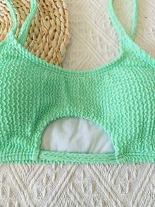 Bộ bikini hai mảnh cạp cao màu xanh lá cây khoét rỗng gợi cảm kiểu Châu Âu và Mỹ mới cho mùa hè, kèm áo ngực có đệm. - Màu xanh Cadet - Xem 4