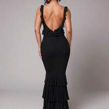 Premium Quality Romantic Spaghetti Strap Flounce Hem Long Dress, Elegant Women Solid Color Casual Vacation Wear For Spring/Summer, Holiday, Beach, Suitable For Valentine's Day Date Women Elegant Dresses Women Dress Woman Dress Women Dresses,Graduation - Café integral - Ver 2