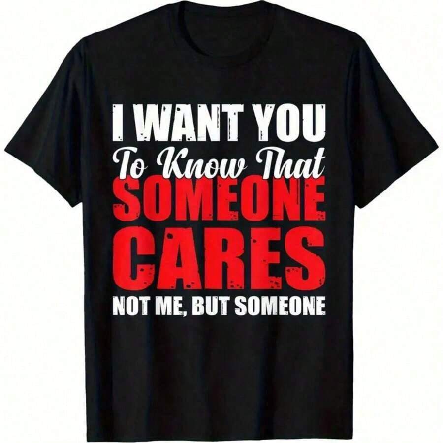 Men's T-Shirt Made Of 180 G/M² Pure Cotton With Funny Phrases, Striking Red And White Text Graphic, Soft Round Neck, Heavy And Comfortable Fabric, Casual And Distinctive Style. - 黑色 - 查看 1