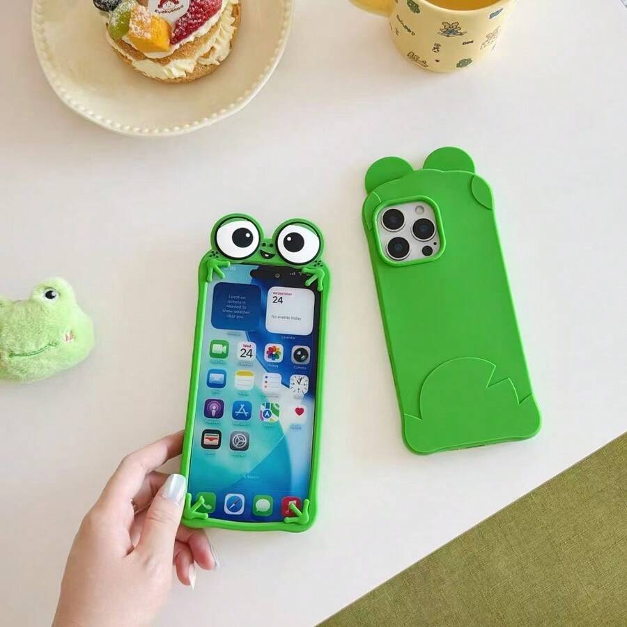 Funny Cartoon Frog Apple 17 ProMax Phone Case, Soft Silicone Protective Cover For IPhone 16 ProMax/15, 14 Anti-Drop, 13 Novelty Case - Green - View 1