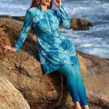 Swim  Plus Size Women's Shell Print Burkini Swim 2pcs/Set Young Women's Gradient ColorSwimsuit With Full Coverage,Modest Swimsuit Blue Outfit For Women Cruise Wear For Women Plus Size Modest Swimsuit,Suitable For Beach,Spring/Summer - Multicolor - Ver 2