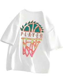 Hombres Camiseta con estampado de letra - Blanco - Ver 2