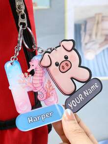 Llavero personalizado con inicial de animal, llavero con letra personalizada, llavero de letra de dibujos animados lindo con etiqueta de nombre, accesorio de encanto de bolso personalizado - Estilo B - Ver 4