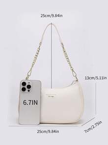 2026 New Classic Wild Letter Pattern Decor Design Solid Color PU Leather Shoulder Bag Moon Bag, Suitable For Shopping, Can Be Worn Crossbody - White - View 5