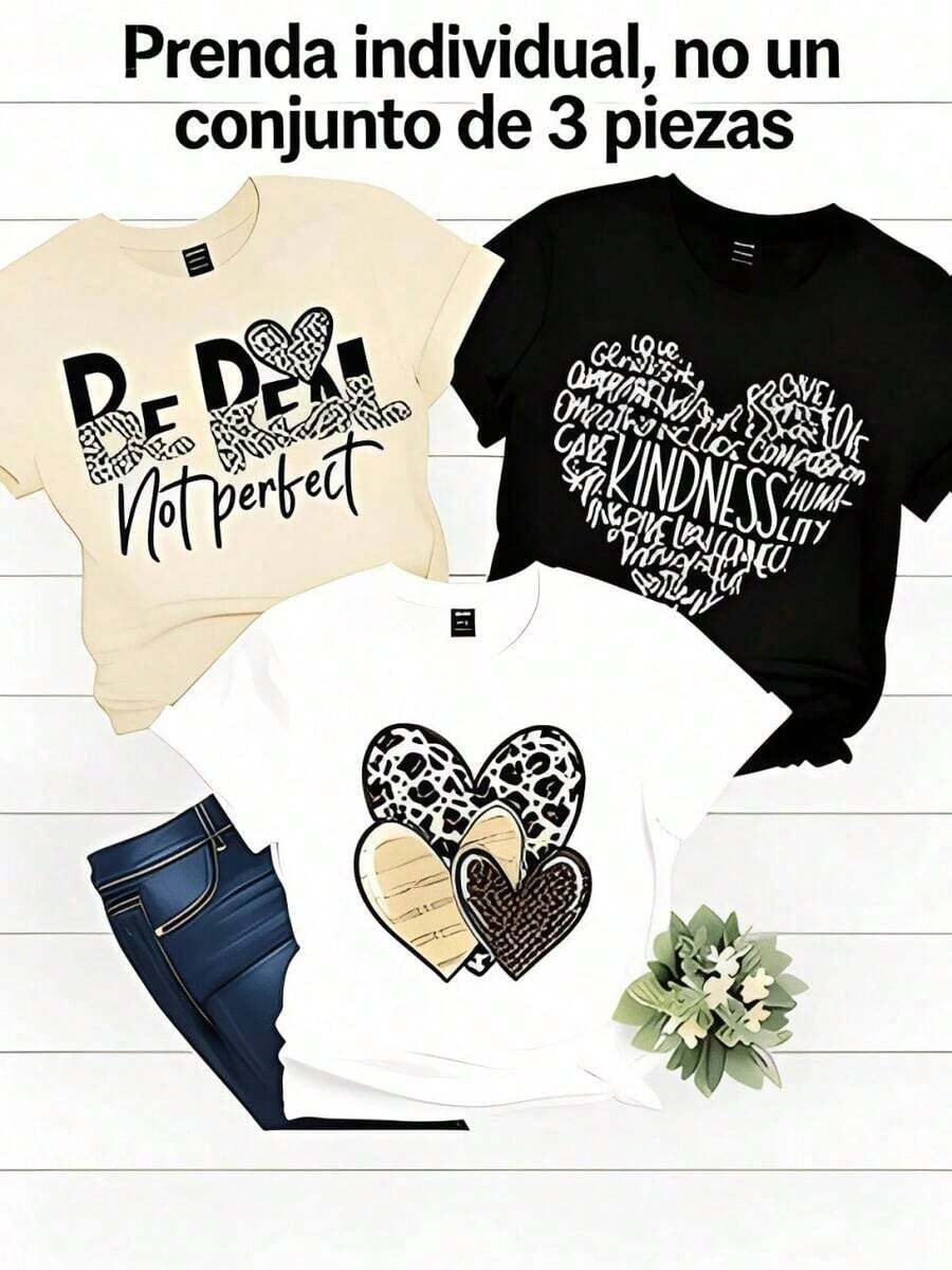 Single Item, Not A Set. Choose 1 Item From 3 Colors. Women's Short-Sleeved T-Shirts In A Retro American Style, Featuring City Name Prints. Soft To The Touch, Comfortable And Versatile. Choose 1 Of 3 Models. Suitable For Easter And Holy Week. - 黑色 - 查看 1