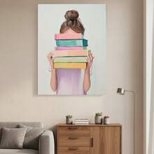 Enmarcado 1 póster de arte moderno de chica leyendo estilo bohemio - Lienzo  2D en tonos pastel suaves, estilo minimalista para adolescentes lectoras, ideal para habitaciones, aulas y bibliotecas - Decoración bohemia, obra de arte contemporánea, fácil de colgar, diseño plano 2D, perfecto para la decoración de habitaciones. - Enmarcado - Ver 2