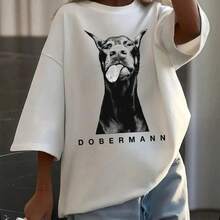 Camiseta de manga corta de algodón puro para mujer, estilo veraniego nuevo, top holgado de longitud media con estampado, camiseta básica de estilo europeo y americano. - Negro - Ver 10