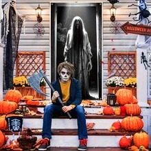 1 Peça Faixa de Boas-Vindas de Halloween, Faixa de Família de Fantasmas Brancos, Moldura de Porta, Bandeira de Porta, Cortina de Porta, Decoração de Festa Festiva, Carnaval, Jardim, Entrada, Suprimentos de Decoração Suspensa para Atmosfera de Terraço. Esta Cena Assustadora de Cemitério é Ideal para Decorações de Festa de Terror e Adereços de Cabine Fotográfica. - estilo A - Visão 5