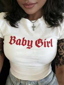 Women's Short-Sleeved T-Shirt With Slogan Print, Round Neck, Casual And Versatile Style, For Leisure Time. - White 13 - View 6
