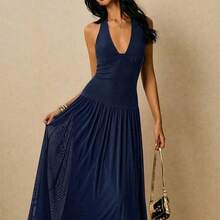 Women's Polka Dot Print Casual Sleeveless Long Dress - Marrón - Ver 11