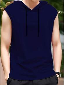 Hooded Tank Top In 100% Cotton Mesh - Navy Blue - View 7