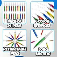 12pcs Retractable Multicolor Fun Syringe Shaped Pens, Suitable For Nurses, Nursing Students, School Supplies, Birthday, Christmas Stocking Stuffers And Toy Party Gifts (Black Ink) - A - View 6