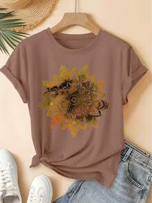 Primavera/Verano 2026, Nueva Camiseta de Manga Corta para Mujer con Cuello Redondo y Estampado de Mandala en Degradado, Estilo Vintage Desgastado, Top Deportivo Casual, Tejido de Punto Suave, Ropa de Mujer de Alta Calidad. | Diseño Divertido y Original | Camiseta Divertida y Juvenil - Estilo Urbano Vintage Unisex, Holgada, de Algodón, Manga Corta y Cuello Redondo - Blanco - Ver 10