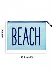 多色防水時尚網格海灘包，印有「Beach」字樣的化妝包，海灘主題。大容量透明化妝包，尼龍拉鍊盥洗包，輕巧，可存放防曬霜、零食、比基尼和海灘必需品。春夏季防曬收納，適合游泳、海灘、潛水和夏季度假，學生返校，送給朋友、家人、閨蜜、同學的禮物。生日、節日、派對、婚禮（伴娘）、郵輪必需品、畢業、暑假、返校、開學禮物 - 彩色 - 查看 20