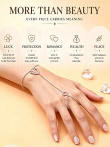 1 pieza Cadena para el dedo en forma de triángulo, accesorio de mano de moda europea y americana para fiestas de noche - Plateado - Ver 5