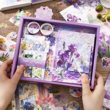 Twilight Iris Planner Gift Set, Floral Planner Notebook A6 Grid Notebook, DIY Sticker Material Stationery Set - 1 Set - View 12