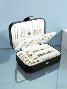 1 pieza Caja de almacenamiento de joyas de doble capa de cuero PU de gran capacidad, caja organizadora de joyas con cierre a presión, caja de joyas minimalista para el hogar, caja de exhibición de joyas portátil, estuche de almacenamiento de joyas de varios compartimentos - Multicolor - Ver 16