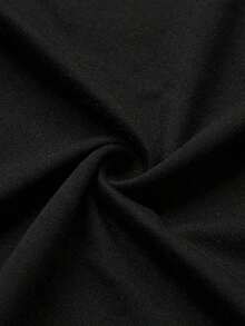 1 pieza de camiseta con estampado de tarta de calabaza de Halloween y letras, top casual de manga corta con cuello redondo, adecuada para primavera y verano, ropa de mujer, 180g 100% algodón. - Negro - Ver 5