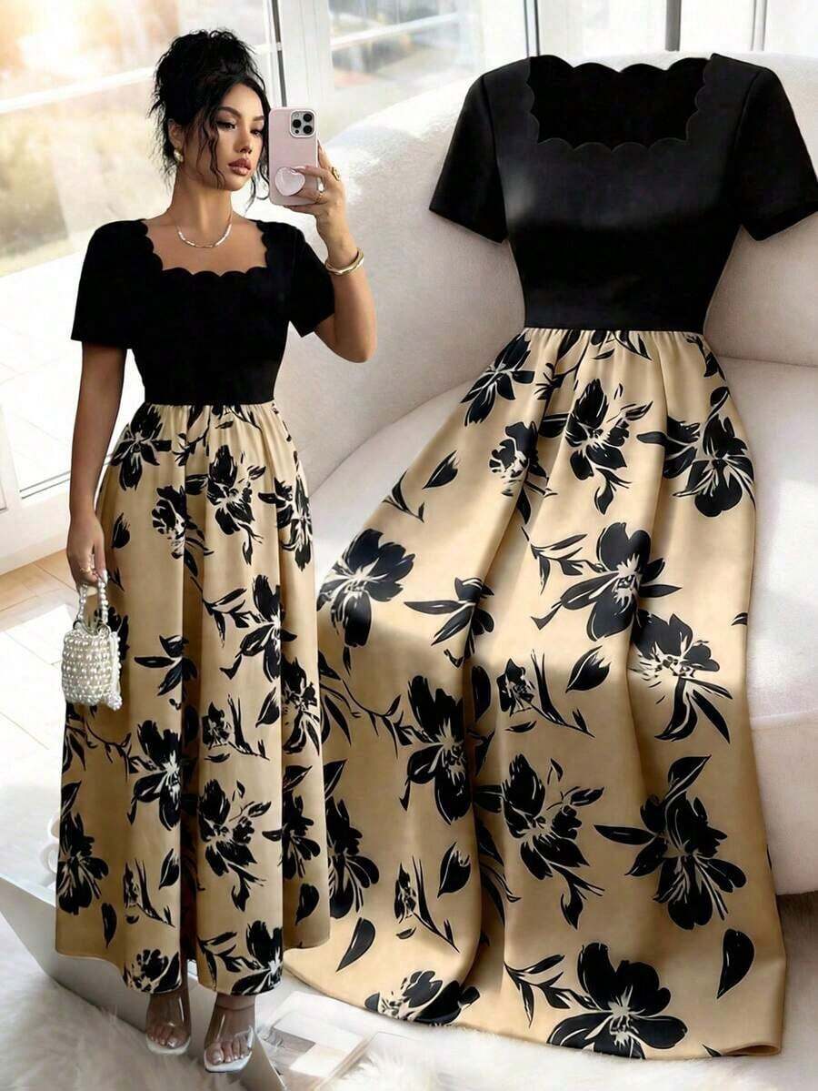 Vestido maxi elegante, exquisito y lujoso de mujer para la primavera/verano 2026 - Caqui - Ver 1