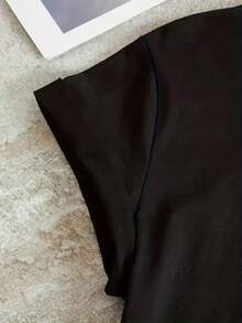 Camiseta Casual de Talla Grande para Mujer, con Estampado de Luna y Eslóganes, Manga Corta, Cuello Redondo, Ligeramente Elástica - Negro - Ver 5