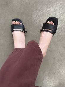 Giày cao gót đế vuông kiểu Pháp cổ điển dành cho nữ, hàng mới về, sandal quai ngang gót trung bình. - màu đen - Xem 7