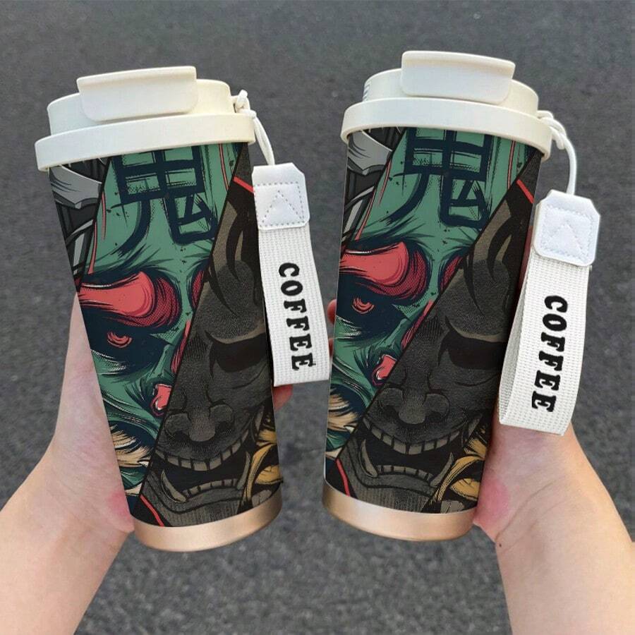 1個 530ML Cool Mask/Abstract Wishes/National Style 印花不鏽鋼保溫隨行杯,附蓋與矽膠吸管,舒適握感,大容量咖啡杯,適用辦公室、學校、居家、露營,送給朋友/家人的禮物推薦 - 彩色 - 查看 1