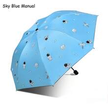 1pc New Summer Umbrella, Student Manual 3-Fold Compact Umbrella, Sky & People Series UV Protection - As Shown - View 10