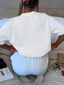 Camiseta de manga corta con cuello redondo y estampado a la moda, top casual de manga corta para primavera y verano, ropa de mujer.una camiseta estampada muy distintiva / estilo unisex / adecuada tanto para hombres como para mujeres / resistente a las arrugas / transpirable - Blanco - Ver 2