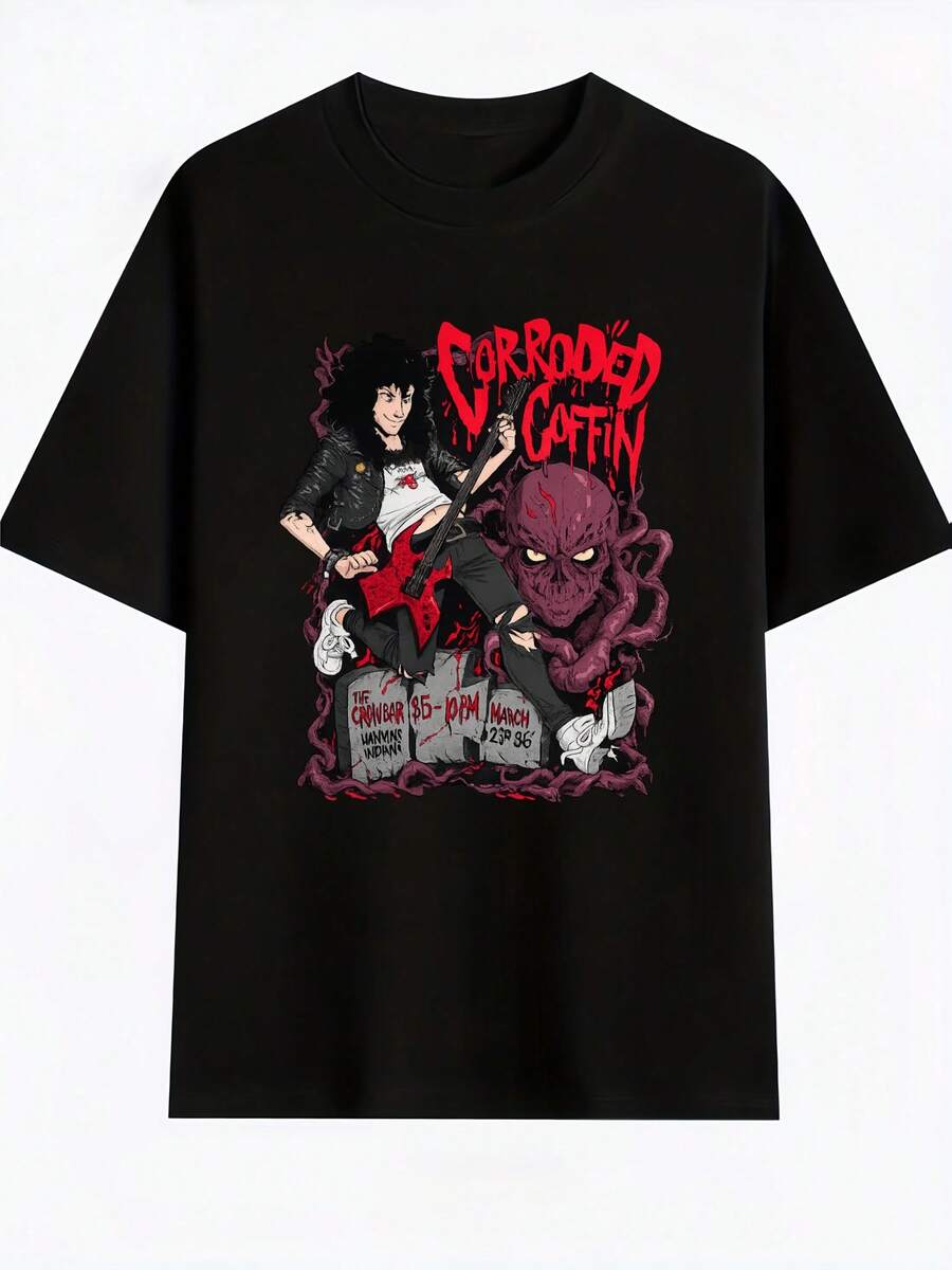 Grafik-T-Shirts für Herren, Grafik-T-Shirts für Damen, lässiges T-Shirt mit Grafikdruck für Damen, Cartoon-Druck "", überschnittene Schultern, Rundhalsausschnitt, kurze Ärmel, Stoff mit mittlerer Elastizität, n - Schwarz - Übersicht 1