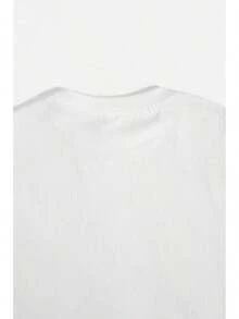 Plus Size - Plus Size - Casual Short-Sleeve Round Neck Top For Women Featuring A Floral Print, Made From 100% Fabric With A Letter Pattern Design, Suitable For All Seasonstops For Women - White - View 5