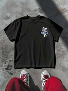 Camiseta Casual UNC Tar Heels con Doble Estampado, 100% Algodón, Diseño de Mascota Azul y Blanco, Camiseta de Manga Corta - Negro - Ver 2
