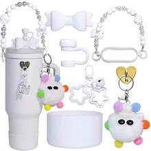 7-Piece Tumbler Accessory Set, Suitable For 30oz/40oz Cups, Includes 10mm Straw Lid, Bow Decor, Pearl Handle Chain, Heart Charm, Plush Ball, Star Pendant, Silicone Sleeve, Cute Student Style Decorations, Suitable For Women, Fashion Accessories, Gifts, Souvenirs, Valentine's Day, Back To School, Graduation, Outdoor Activities Like Camping - Multicolor - View 12