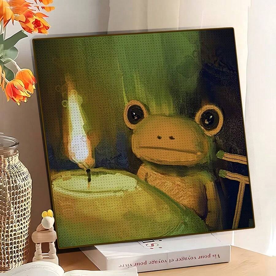 1pc New 5D Round Acrylic Diamond Painting, Featuring Frog And Candlelight Theme, Mosaic Crafts. Suitable For Home Wall Decor, Adding Artistic Atmosphere. Handmade, Warm And Creative, Ideal Gift For Girlfriend, Parents, Friends On Holidays, Without Frame - round diamond - View 1