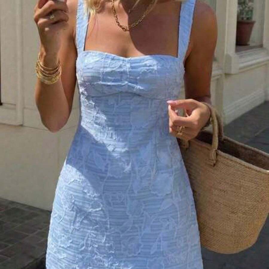 Women's Floral Knit Dress, Wedding Guest Dress, Holiday Dress, Graduation Dress, Date Party Dress, Solid Color Mini White Backless Umbrella Dress, Fitted Dress, Short Dress, Party Dress, Women's Graduation Dress, Teacher Outfit, Teacher Skirt Sexy Party Clubwear ,Tea Break, Perfect For Everyday Wear. It's Also Suitable For Work, Back-To-School, Afternoon Tea, Summer Music Festivals, Western Style, Nomadic Style, Birthday Parties, Graduation Ceremonies, Preppy Style, School Uniforms, Casua - Celeste - Ver 1