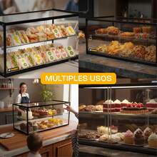 Vitrina Neutra Recta de Mostrador Rhino, 90 L, Vidrio Templado de 5 mm, Bordes de Aluminio, 2 Puertas Traseras, Exhibición Profesional para Panadería, Repostería y Productos de Impulso, VITNEU-90R - 1PC - Ver 8