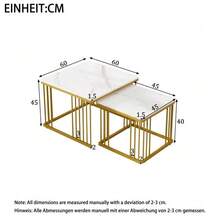 (WF326269AAW Makeover) Set Of 2 High-Gloss Square Coffee Tables With Marble Effect, Nesting Tables With Gold Legs, 60*60*45cm And 45*45*40cm, Versatile Use - White - View 9