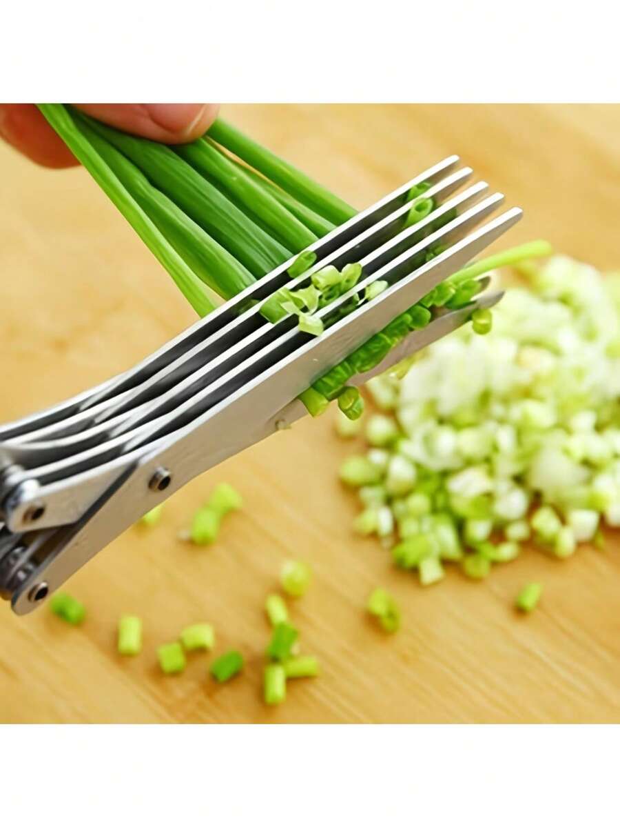 Juego de 5 tijeras para hierbas - Tijeras de cocina resistentes con cepillo de limpieza, tijeras de cocina multiusos de acero inoxidable, diseño ergonómico de doble mano para zurdos y diestros, adecuadas para uso diario y como regalo, disponibles en verde y azul