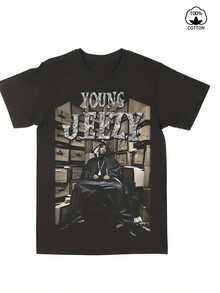deekaYoung Jeezy Vintage Hip-Hop Grafik-T-Shirt, 100% Baumwolle, Rundhalsausschnitt, kurze Ärmel, lässige Streetwear-Kleidung mit auffälligem Young Jeezy-Print, perfektes Geschenk für Fans, angenehm zu tragen in allen Jahreszeiten, bequemes Hip-Hop-T-Shirt, Streetwear-T-Shirt, langlebige Druckqualität, urbaner Stil, atmungsaktives Material, für Musikliebhaber, locker und bequem. - Schwarz - Übersicht 1