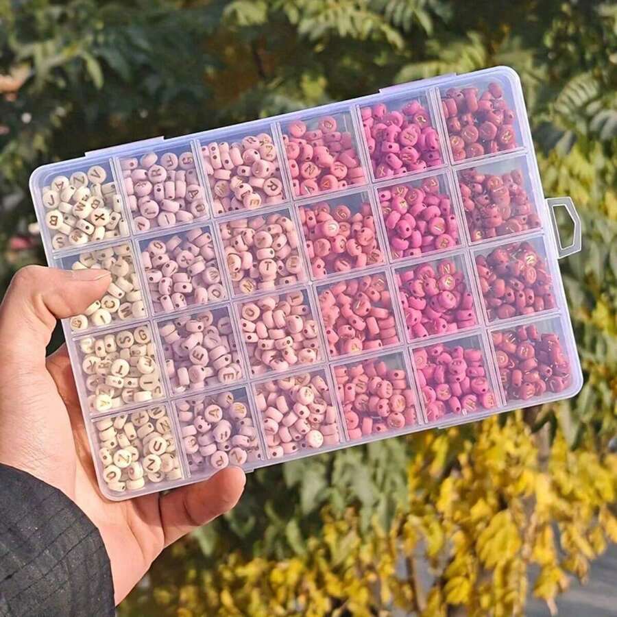 24孔粉色和28孔蓝色字母珠手链制作套装，DIY珠宝工艺套装 - 彩色 - 查看 1