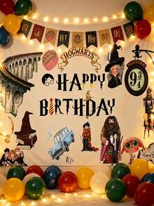 Tela de fondo para sesión de fotos de fiesta de cumpleaños con el castillo mágico de Harry Potter, decoración de escenario para fiesta de cumpleaños familiar, tela colgante para fondo de sesión de fotos - Multicolor - Ver 9