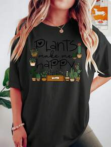 Camiseta de Mujer con Estampado de Planta Verde en Maceta |   Camiseta Unisex de Estilo Urbano Vintage, de Algodón, Manga Corta y Cuello Redondo - Rojo - Ver 10