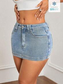 Minifalda de jean ajustada y desgastada de verano, sexy - Lavado ligero 2 - Ver 8