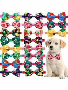 8/14pcs Summer Fruit Pattern Bow Tie, Adjustable Bowties Decoration For Small/Medium Cats & Dogs, Suitable For Party, Birthday, Pet Grooming, Mixed Styles - Multicolor - View 2