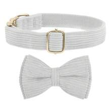 Corduroy Dog Collar With Dog Bow Tie, Soft Quick Release Basic Dog Collars For Small Medium Dogs, Large Dogs, Adjustable Dog Collar - White - View 1