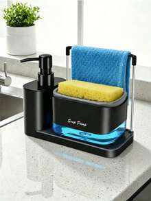 Kitchen & Bathroom Soap Dispenser Set, 5-In-1 Dual Function Hand Soap & Dish Soap Pump With Sponge Holder, Cloth Rack, Drain Rack And Brush Holder, Countertop Sink Organizer, Refillable Soap Dispenser Bottle, Dispensing Bottle, Practical Kitchen & Bathroom Tools, Kitchen Organizer, Kitchen Accessories, Bathroom Accessories, Modern Home Decor, Back To School Essentials, Ideal Holiday Gift For Family And Friends - 彩色 - 查看 5