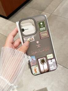 Saudi Arabia Culture Phone Case, Date Palm Tree, Curved Sword, Riyadh Landmark Stamp Design, TPU Semi-Transparent Matte Black Phone Case, Delicate Touch, Anti-Slip, Compatible With IPhone - Black - View 6