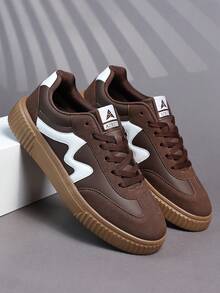 Plus Size Casual Men's Shoes, Classic Stylish Men's Athletic Lace-Up Running Sneakers, Personalized Men's Casual Street Sports Shoes, Trainers - Brown - View 3